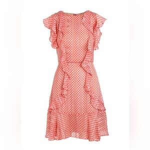 Monique Lhuillier Pink Polka Dot Ruffle Mini Dress $395- Size 4